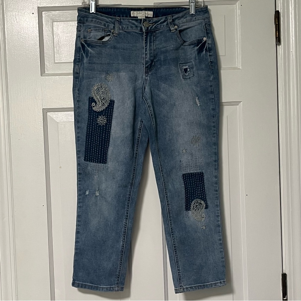 est. 1946 Trendy Denim Patchwork distressed Cropped Jeans